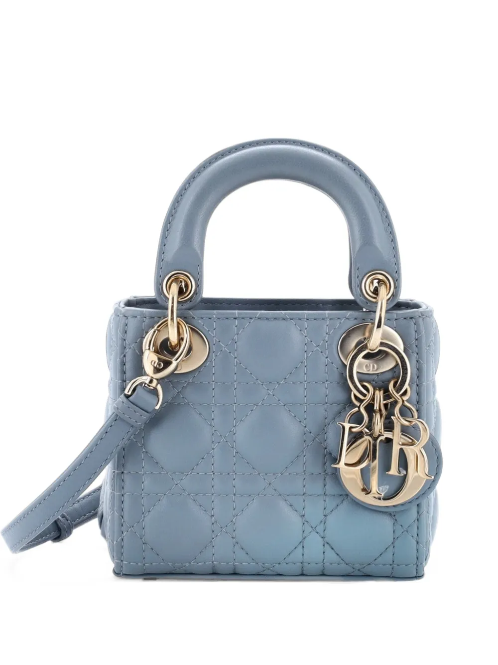 Christian Dior Pre-Owned Lady Dior Bag Cannage Quilt Lambskin Micro shoulder bag - Blu