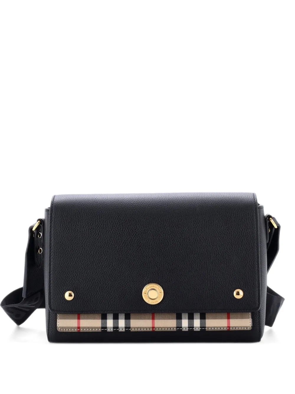 Burberry Pre-Owned Note Leather with Vintage Check Canvas Medium crossbody bag - Black