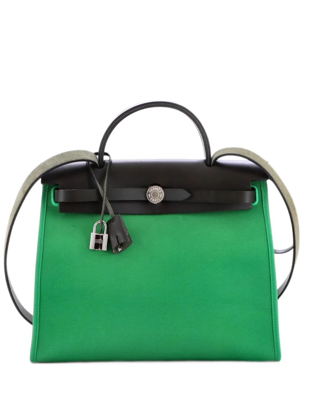 Hermès Pre-Owned Herbag Zip Leather and Toile 31 shoulder bag - Green