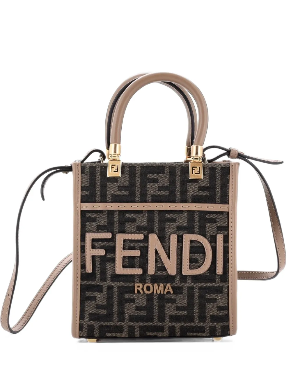 Fendi Pre-Owned Sunshine Shopper Tote Zucca Canvas Mini satchel - Braun