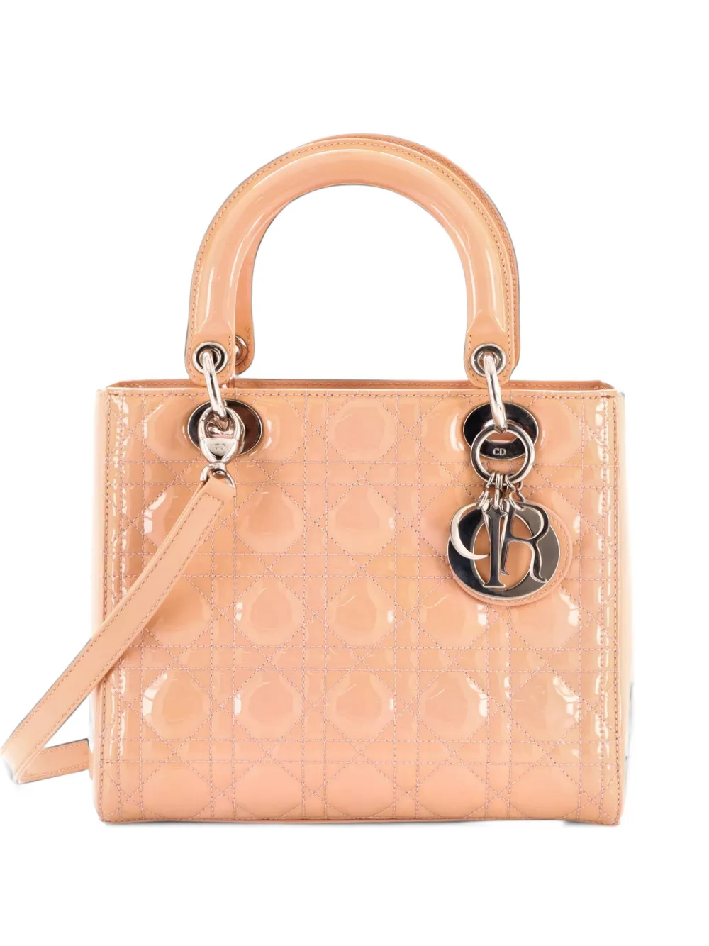 Christian Dior Pre-Owned Lady Dior Bag Cannage Quilt Patent Medium satchel - Neutrals