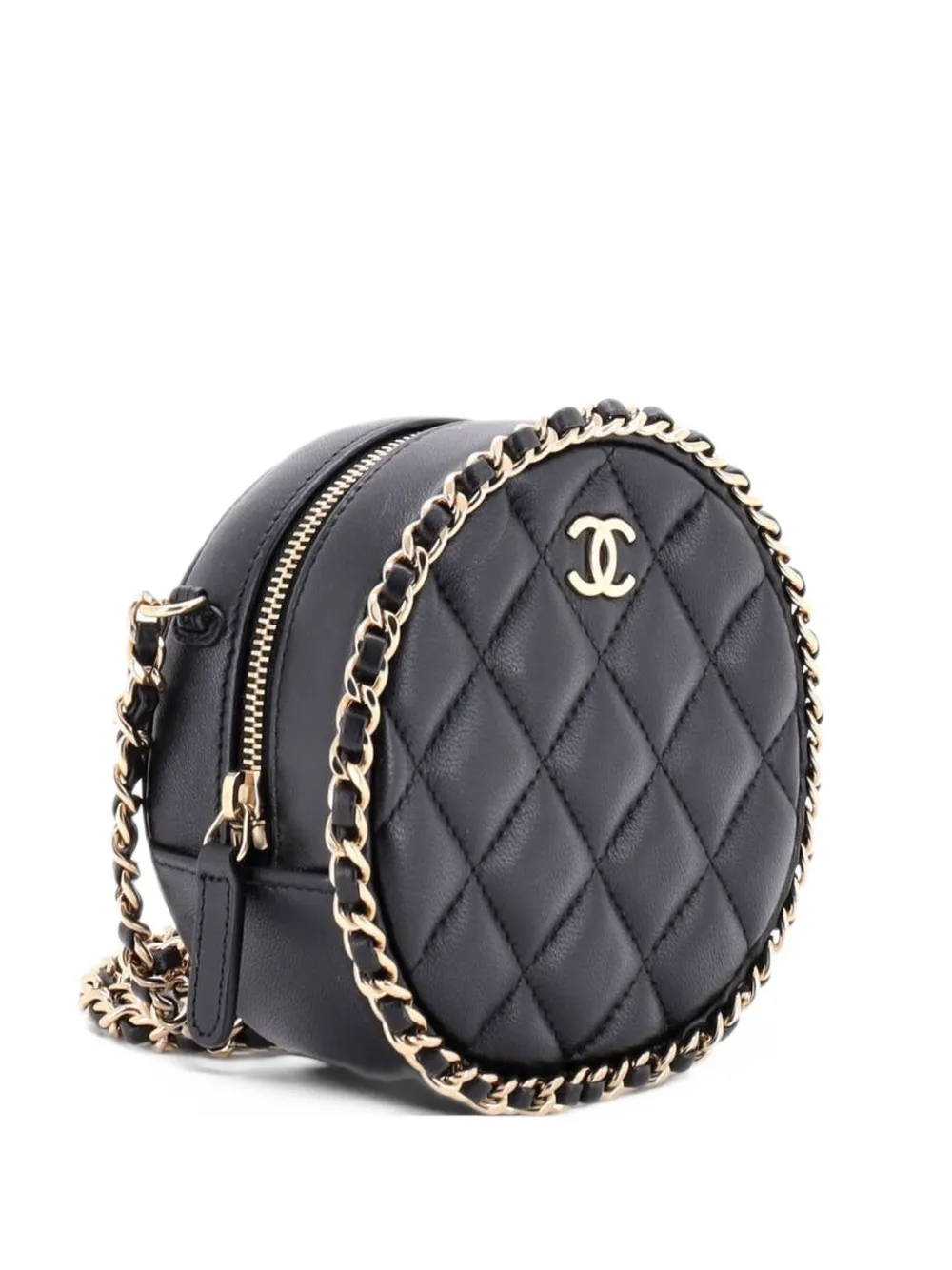 CHANEL Pre-Owned Chain Around Round Clutch with Chain Quilted Lambskin crossbody bag - Schwarz