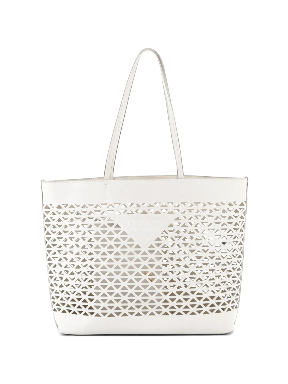 Prada Pre-Owned Triangle Logo Shopper Tote Laser Cut Leather Medium shoulder bag - Bianco
