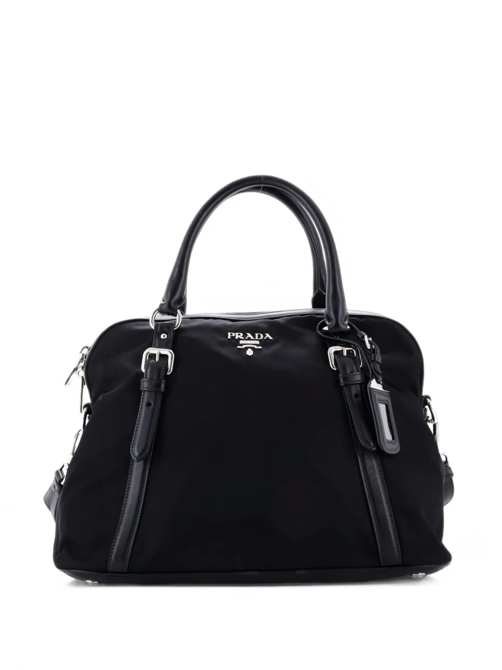 Prada Pre-Owned Convertible Dome Satchel Tessuto with Leather Large tote bag - Nero