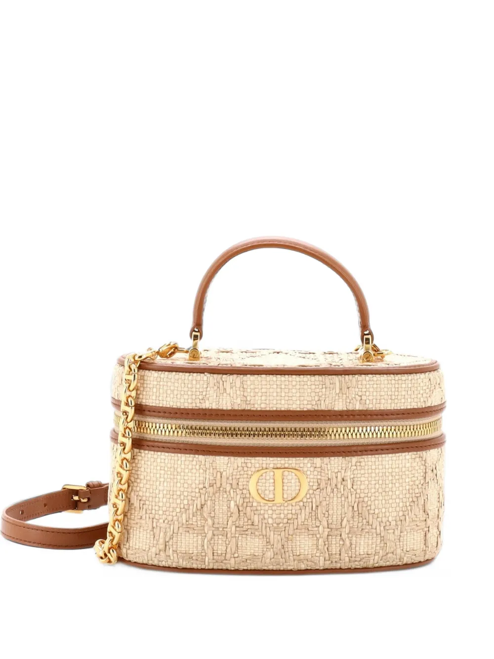 Christian Dior Pre-Owned Caro Top Handle Vanity Case with Strap Cannage Embroidered Raffia shoulder bag - Toni neutri