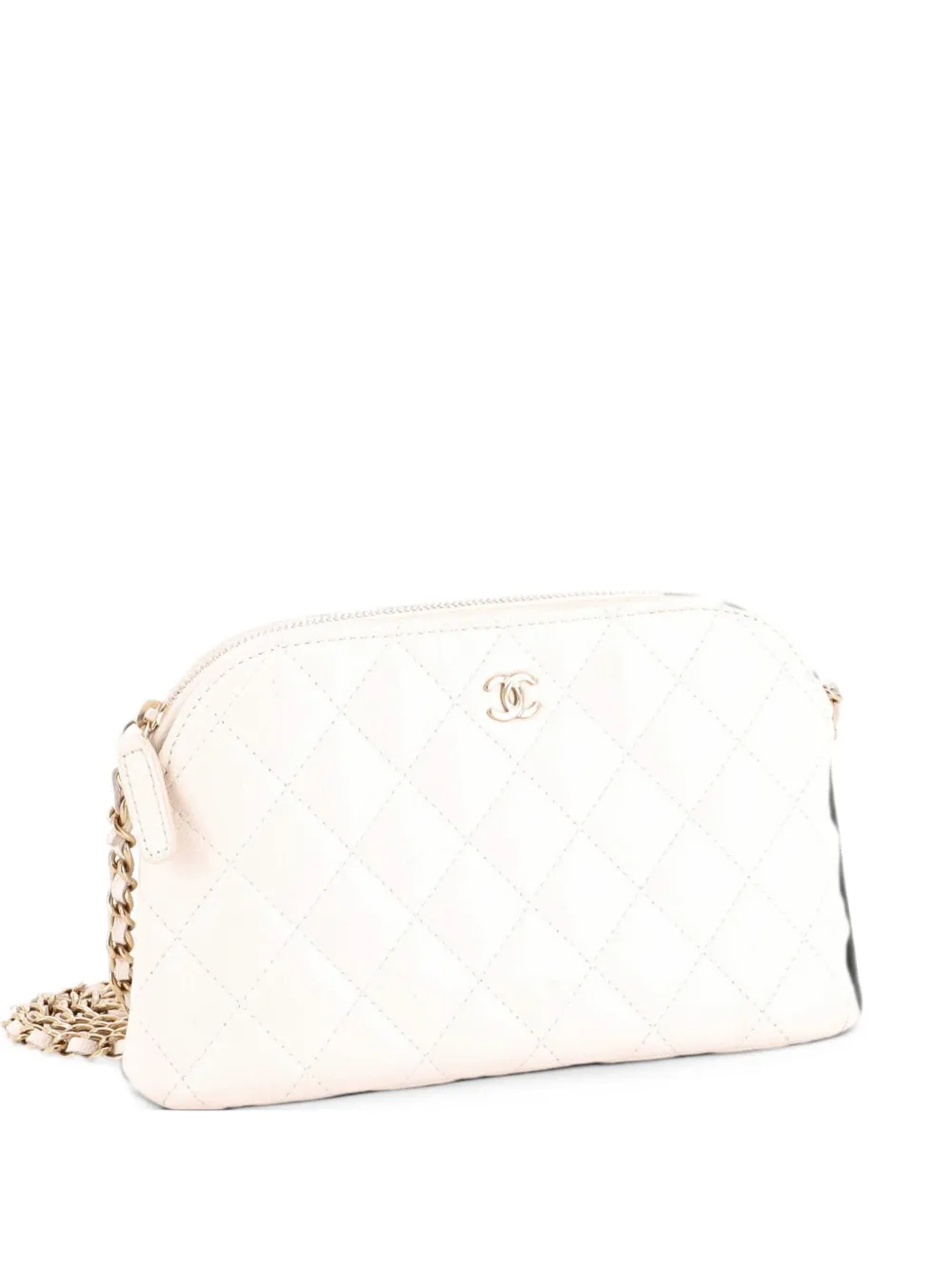 CHANEL Pre-Owned CC Dome Zip Clutch with Chain Quilted Caviar Small shoulder bag - Weiß