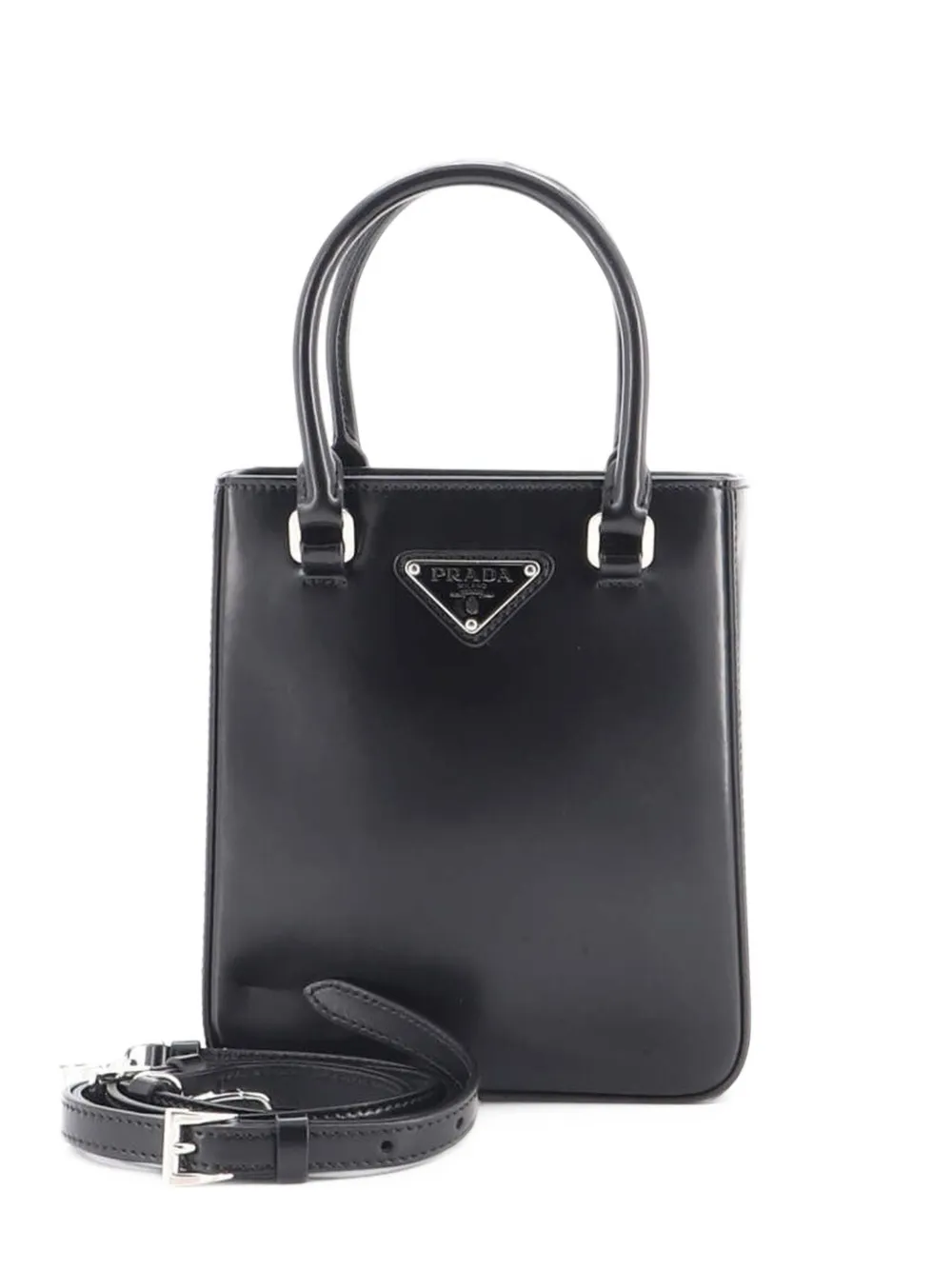 Prada Pre-Owned Convertible Tote Brushed Leather Small crossbody bag - Nero