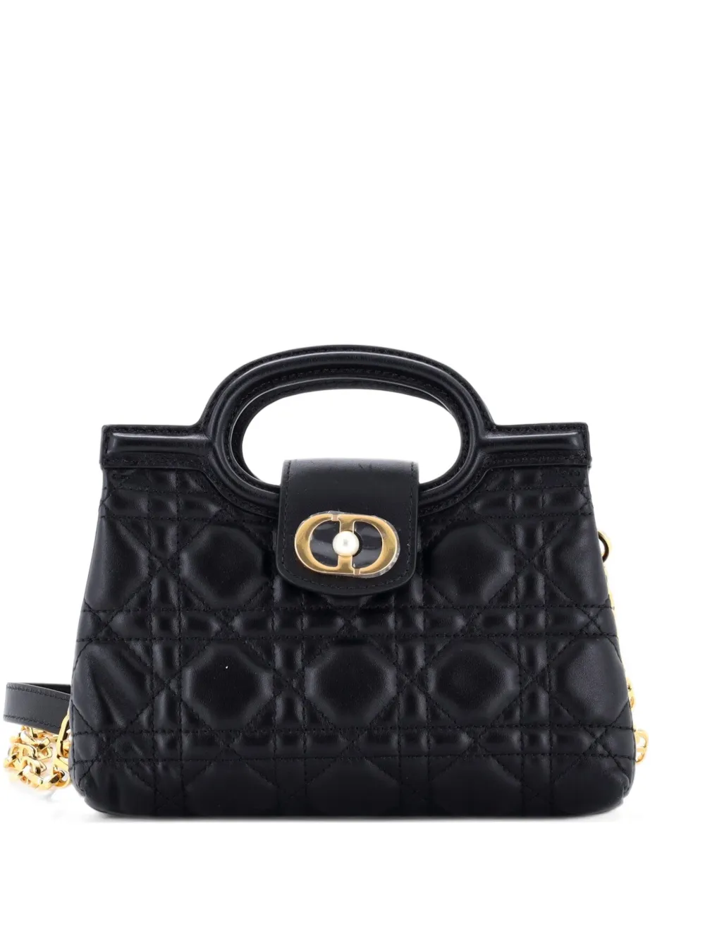 Christian Dior Pre-Owned Jolie Top Handle Chain Bag Cannage Quilt Lambskin Mini shoulder bag - Nero