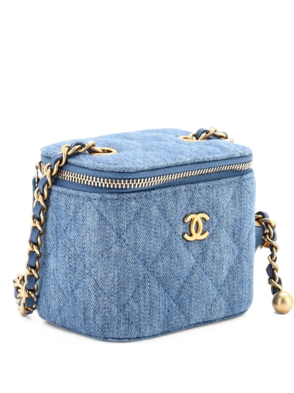 CHANEL Pre-Owned Pearl Crush Vanity Case with Chain Quilted Denim Mini clutch bag - Blau