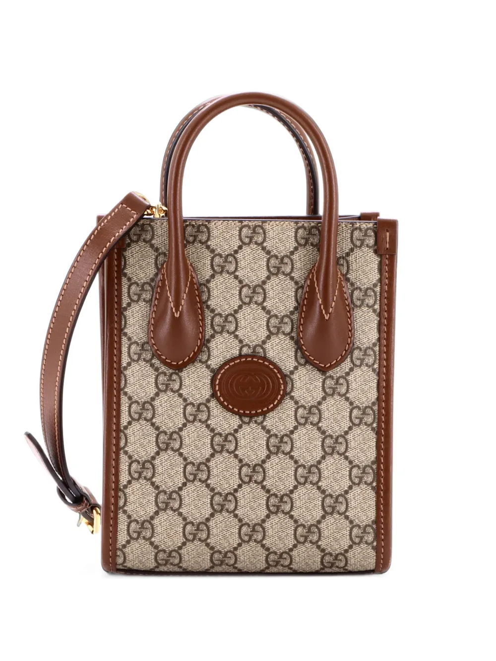 Gucci Pre-Owned Interlocking G Patch Tote GG Coated Canvas Mini satchel - Marrone