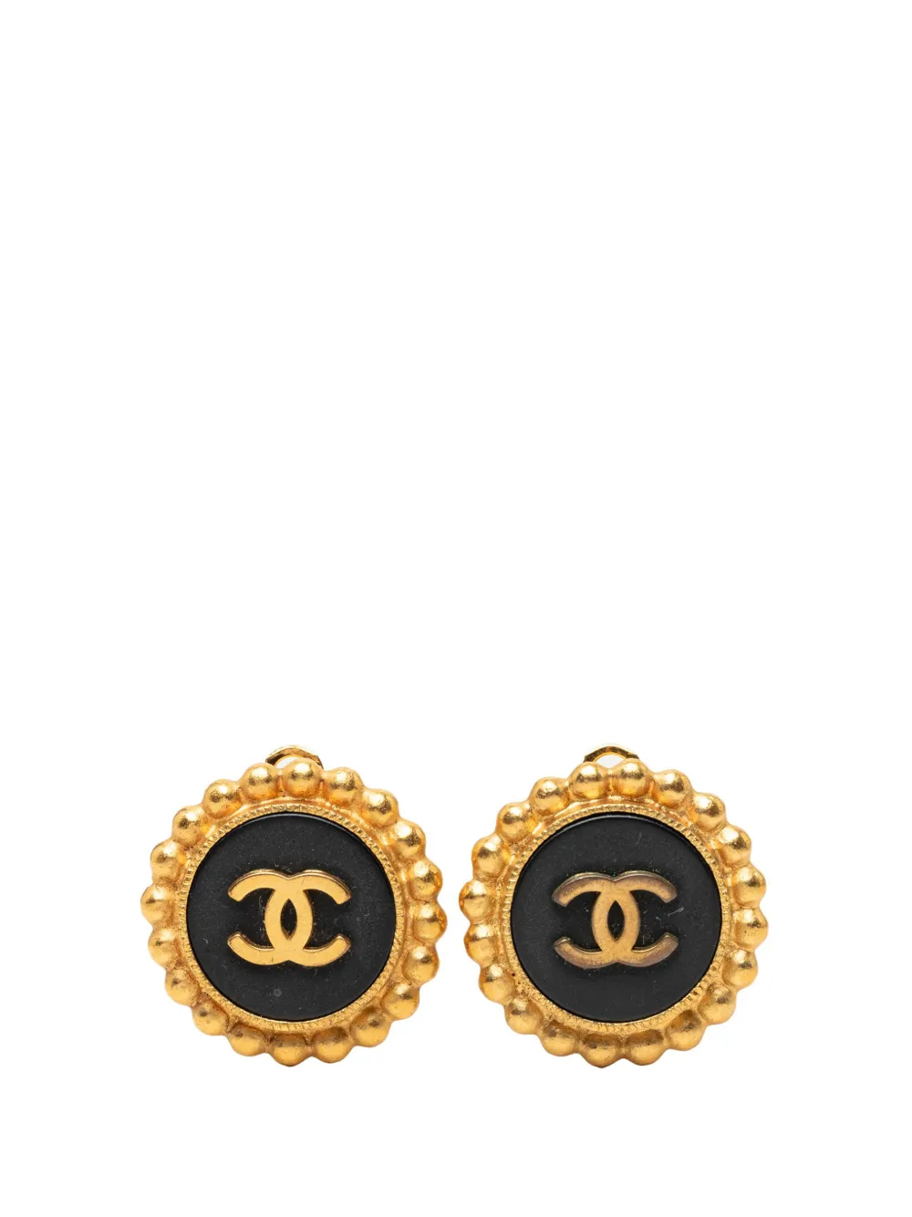 CHANEL Pre-Owned 1993 CC Gold Plated Enamel Round Clip On Earrings costume earrings