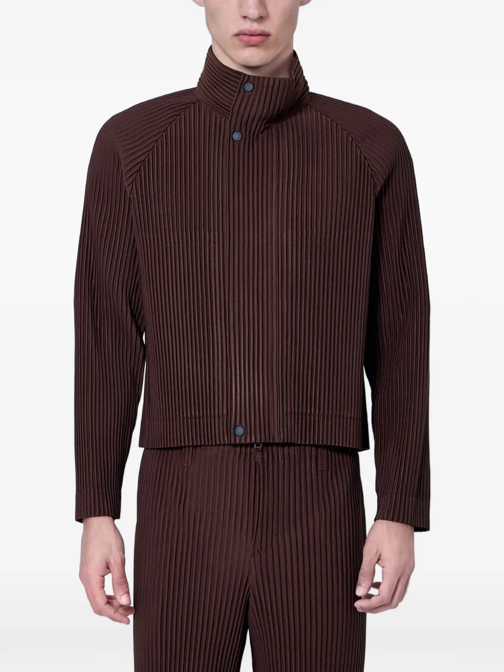 Homme Plissé Issey Miyake ribbed high-collar jacket - Brown