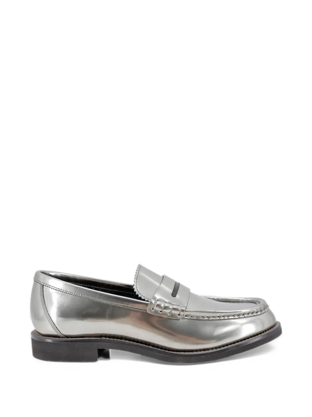 Brunello Cucinelli monili-embellished leather loafers - Argento