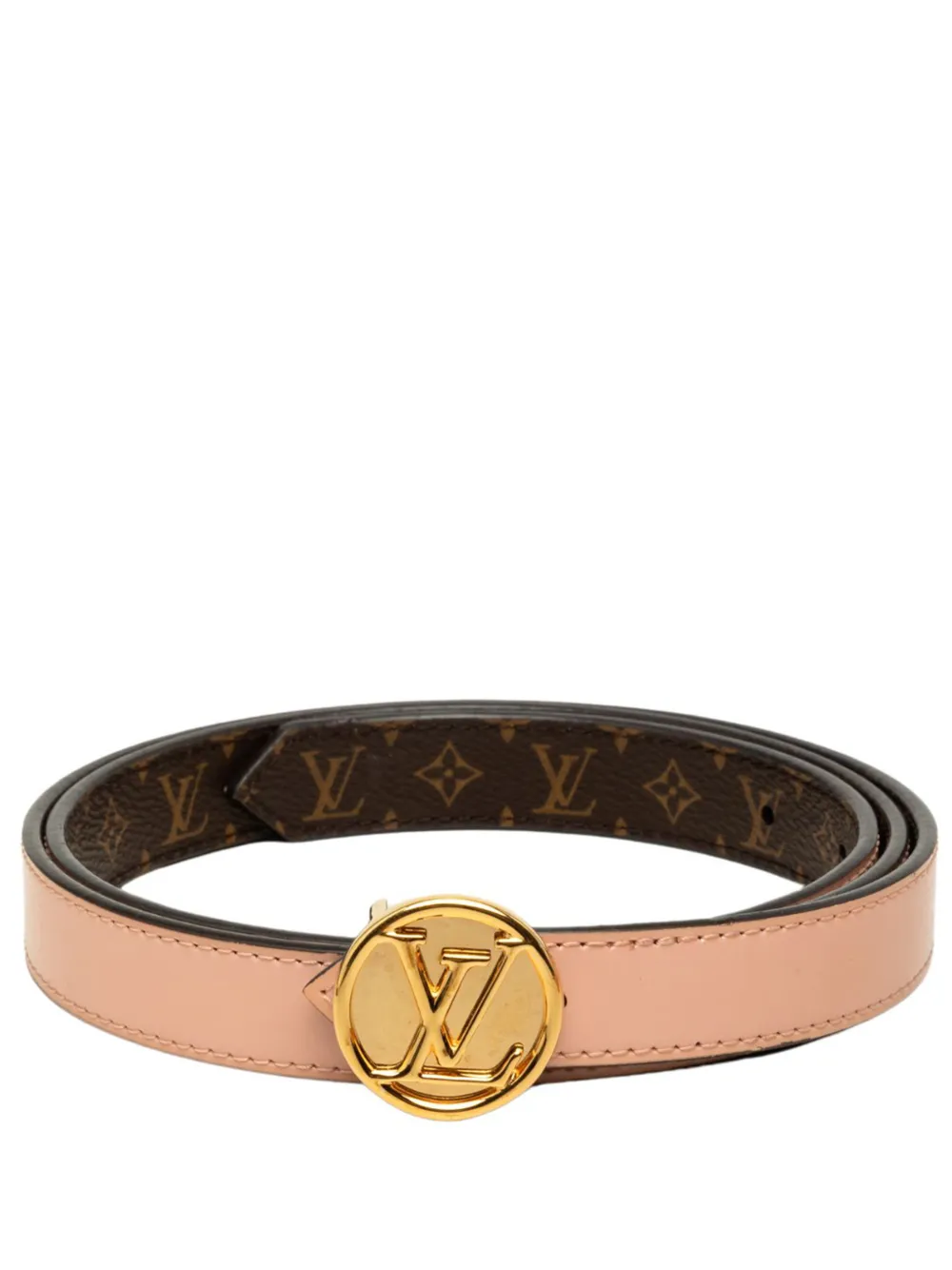 Pre-owned Louis Vuitton 2018 Monogram And Leather Lv Circle Reversible Belt In Brown