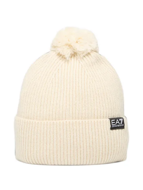Ea7 Emporio Armani pom-pom logo-patch beanie hat
