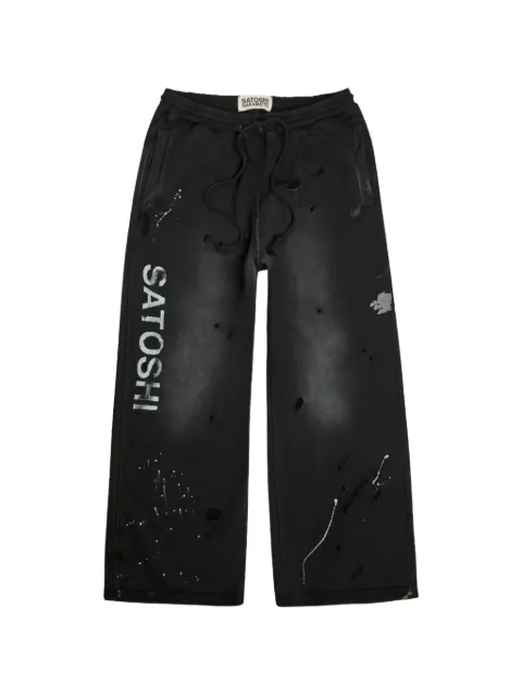 SATOSHI NAKAMOTO distressed paint-splatter track pants