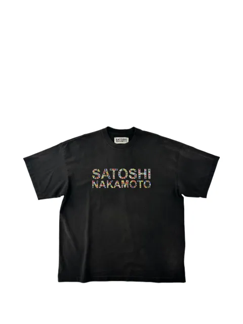 SATOSHI NAKAMOTO studded-logo T-shirt