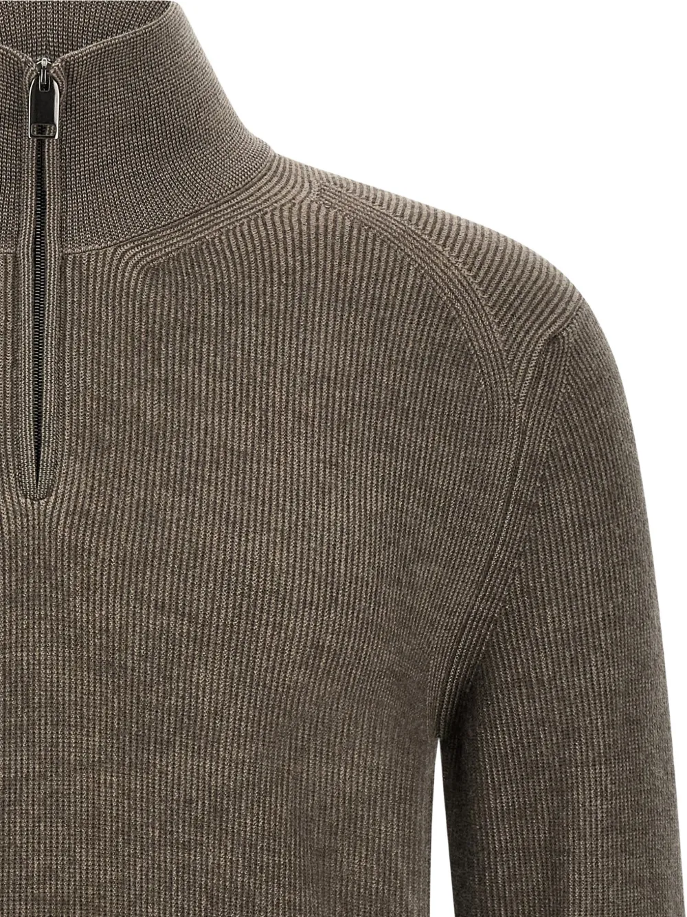 Brioni vanisé-knit half-zip sweater Bruin