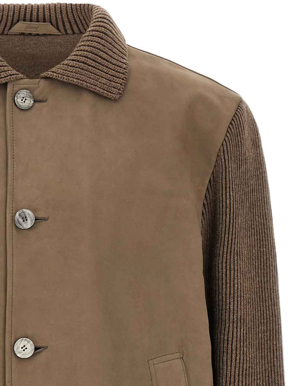 Brioni suede-panel ribbed-knit jacket Bruin
