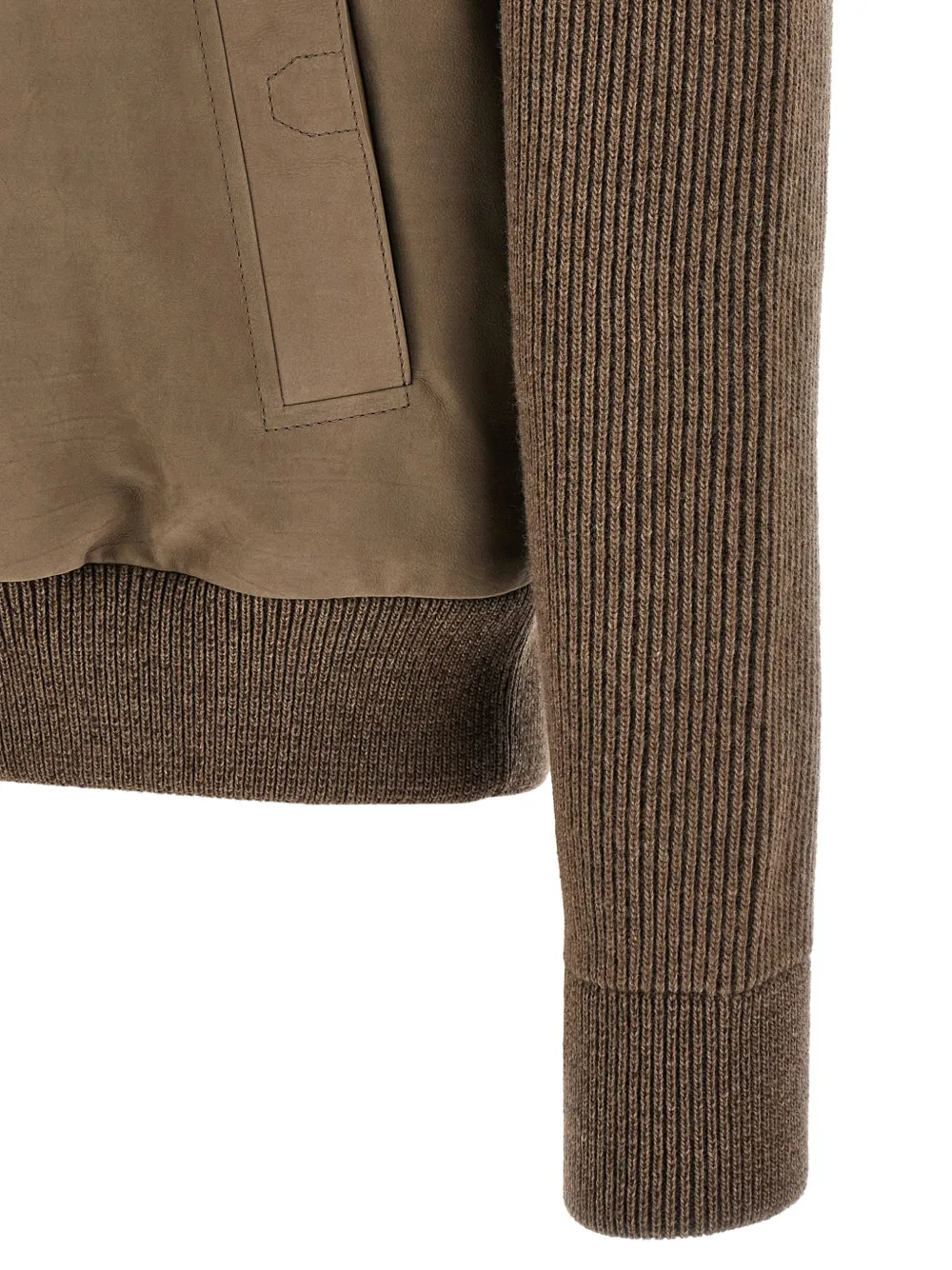 Brioni suede-panel ribbed-knit jacket Bruin