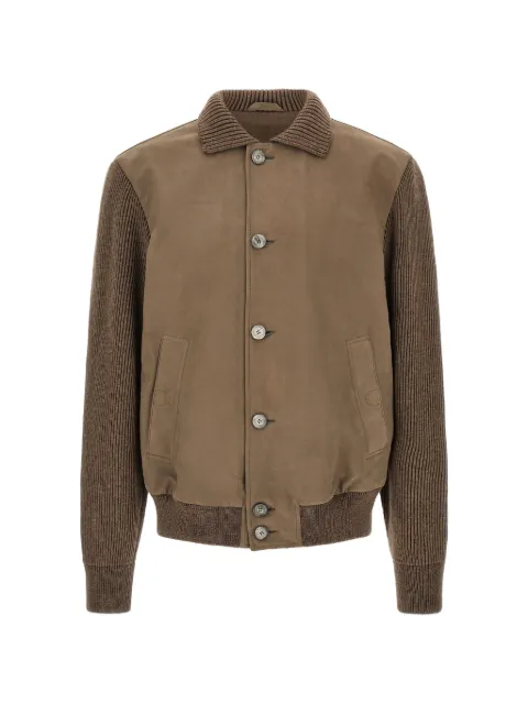 Brioni suede-panel ribbed-knit jacket