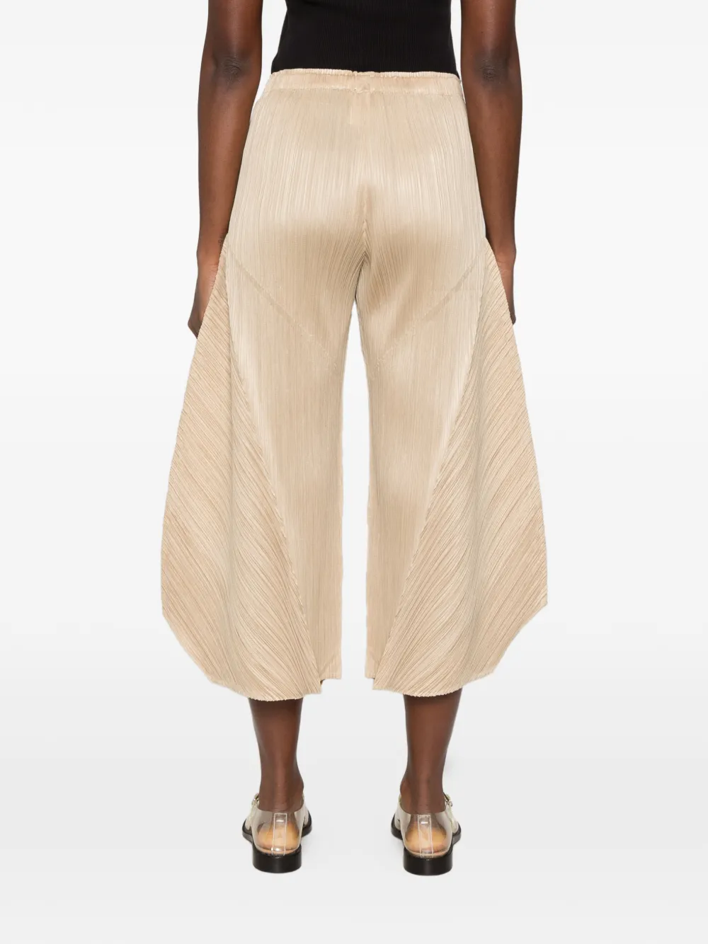 Pleats Please Issey Miyake pleated handkerchief-hem trousers Beige