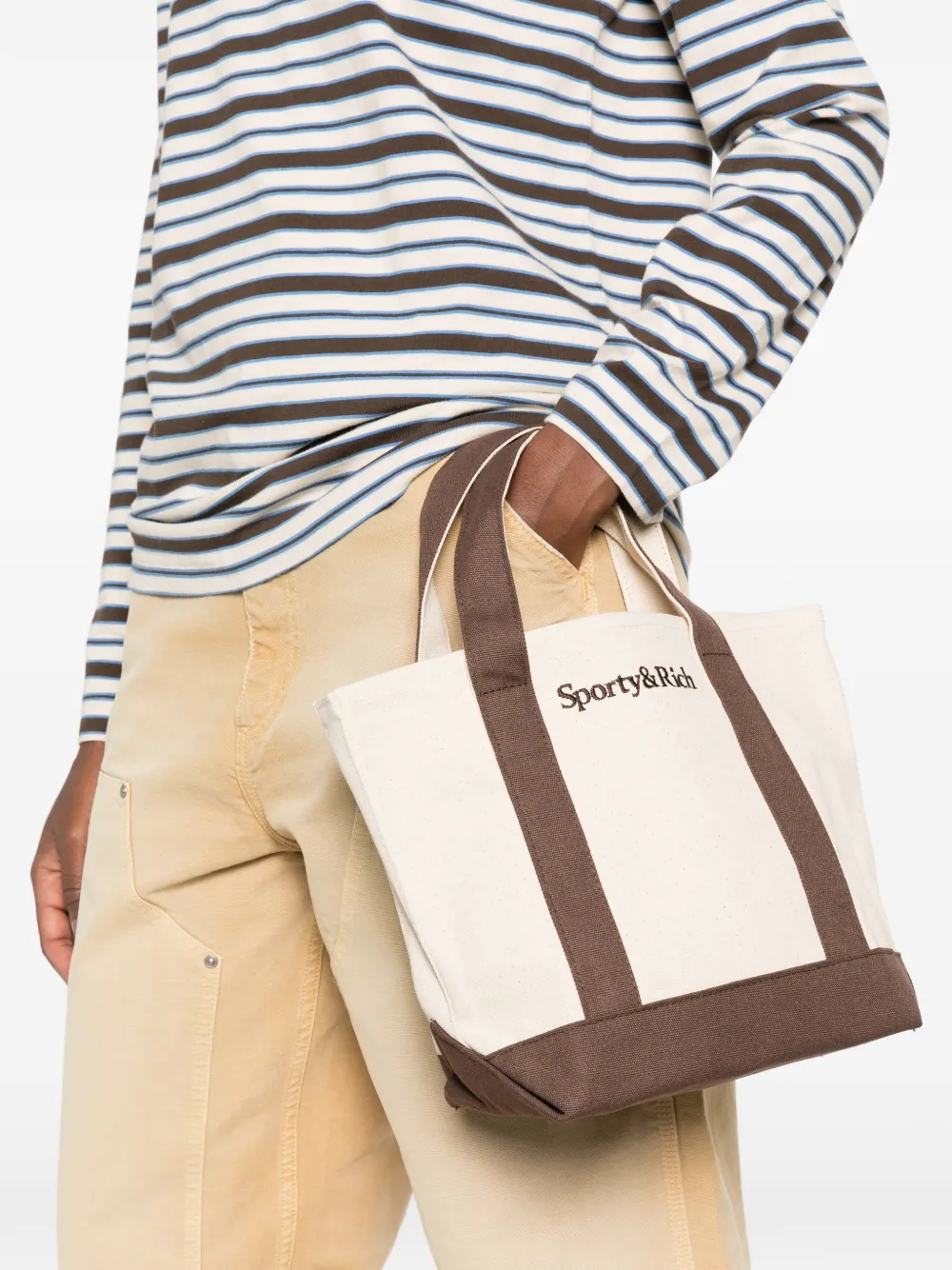 Sporty & Rich mini logo-embroidered tote bag Beige