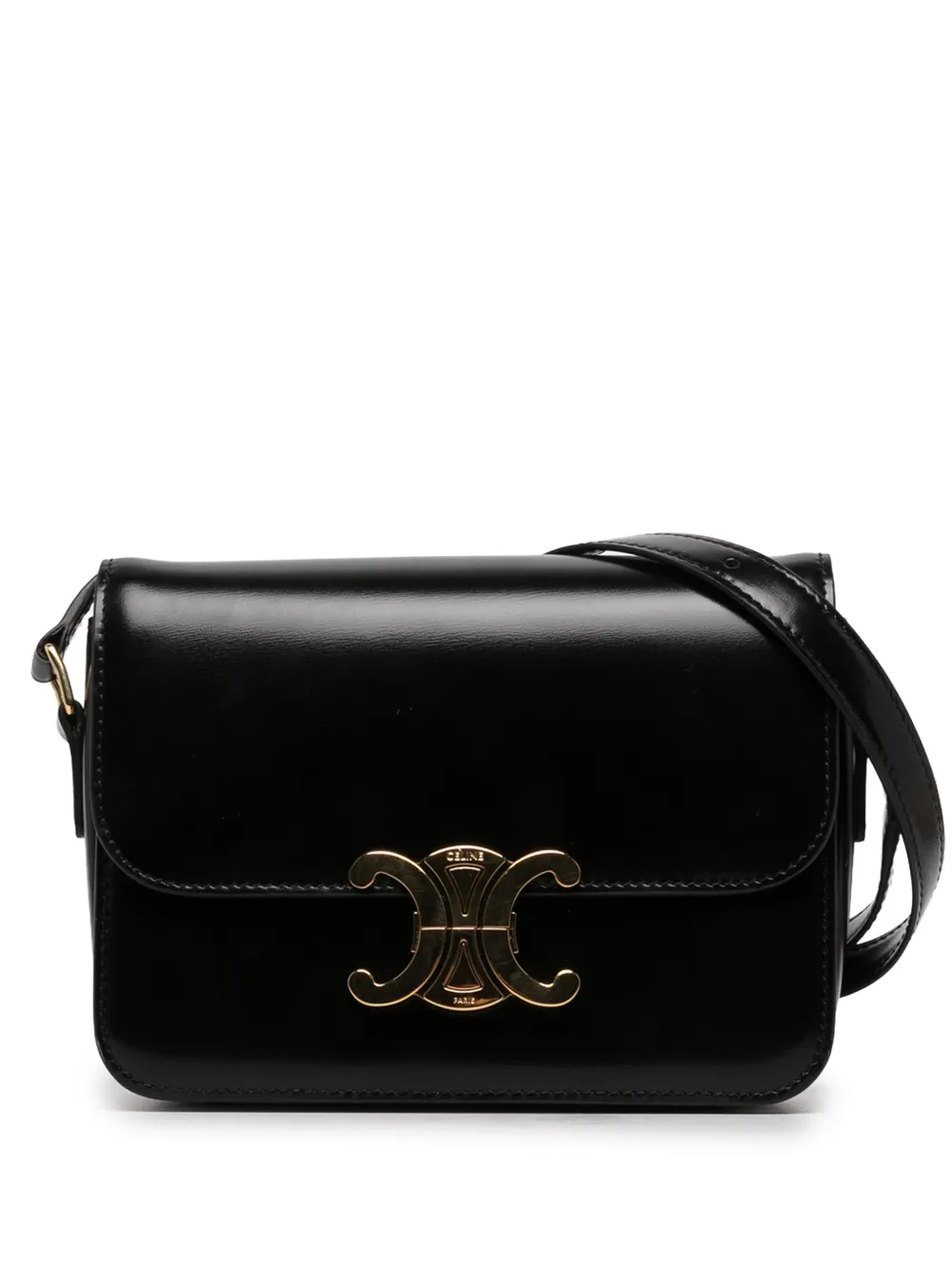 Celine Pre-Owned 2023 Teen Shiny Calfskin Triomphe crossbody bag - Black