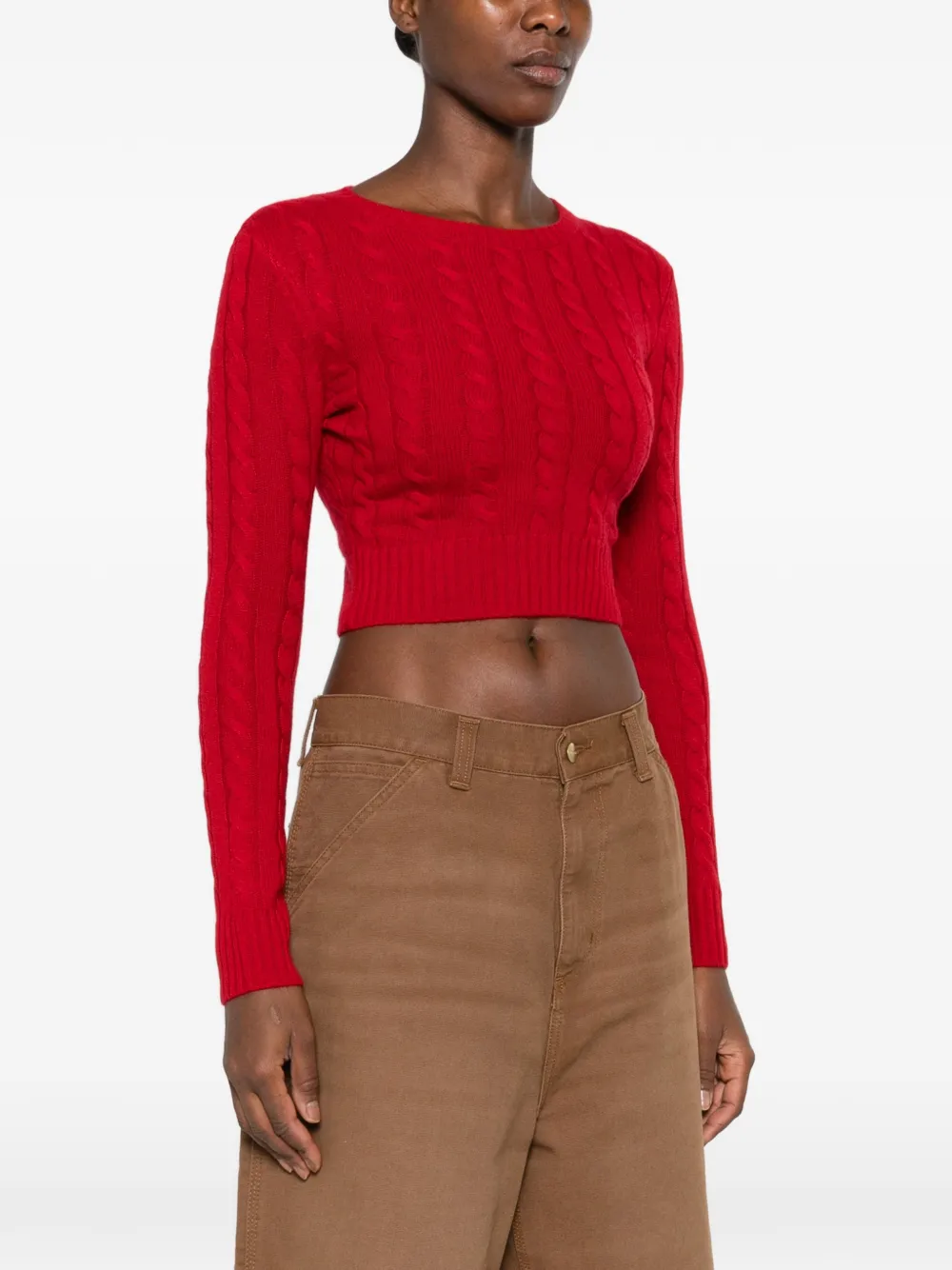 Sporty & Rich Jala cable-knit cropped sweater Rood
