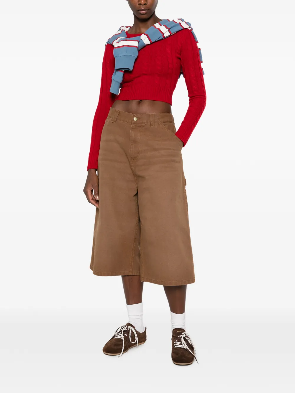 Sporty & Rich Jala cable-knit cropped sweater Rood