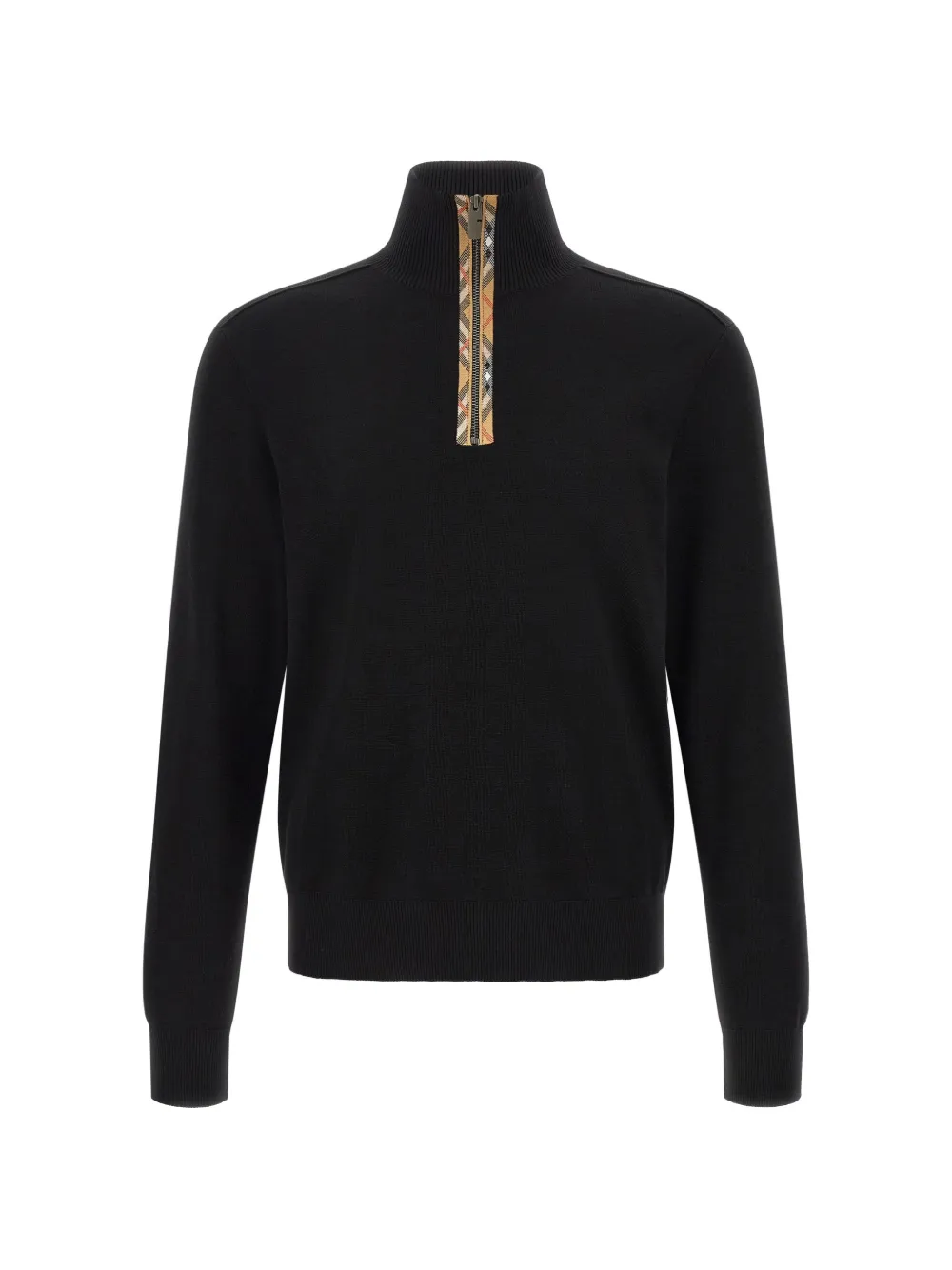 Burberry check trim wool half-zip sweater Zwart