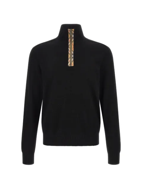 Burberry check trim wool half-zip sweater