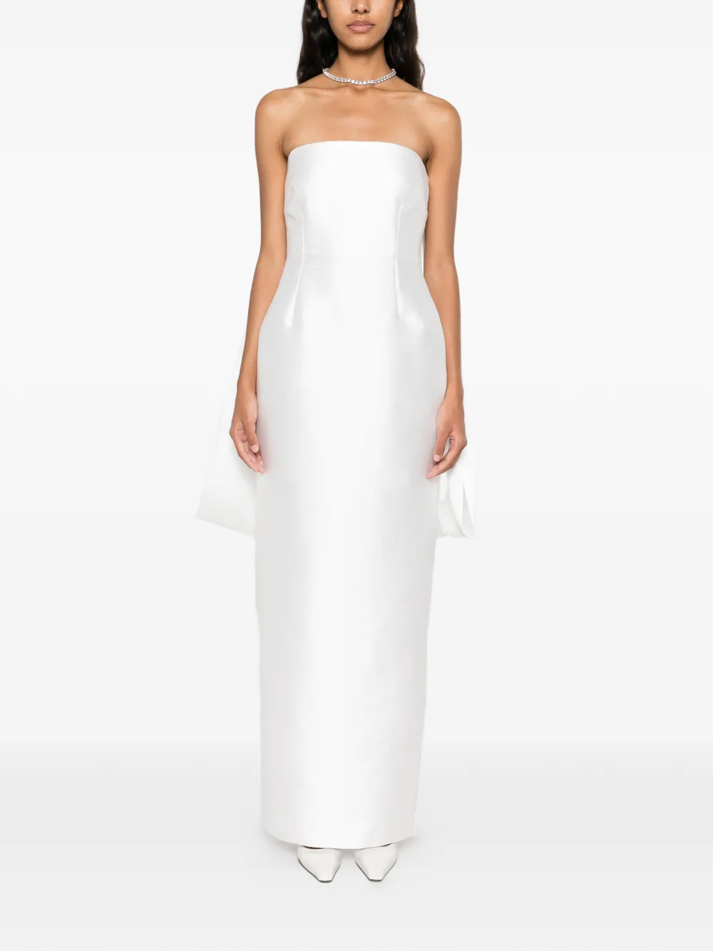 Solace London Dandridge strapless bow-detail maxi dress Wit