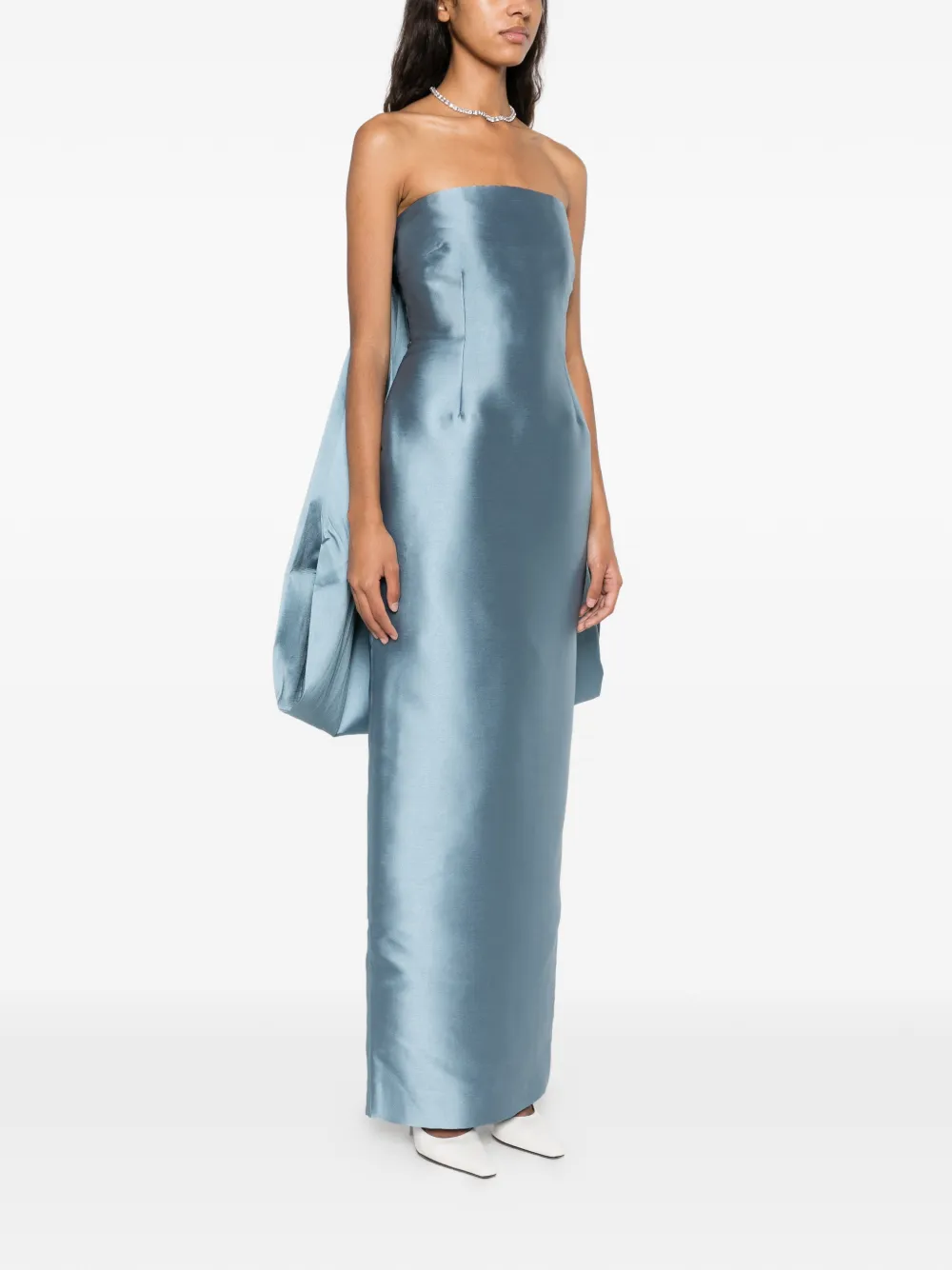 Solace London Dandridge strapless oversized-bow maxi dress Blauw