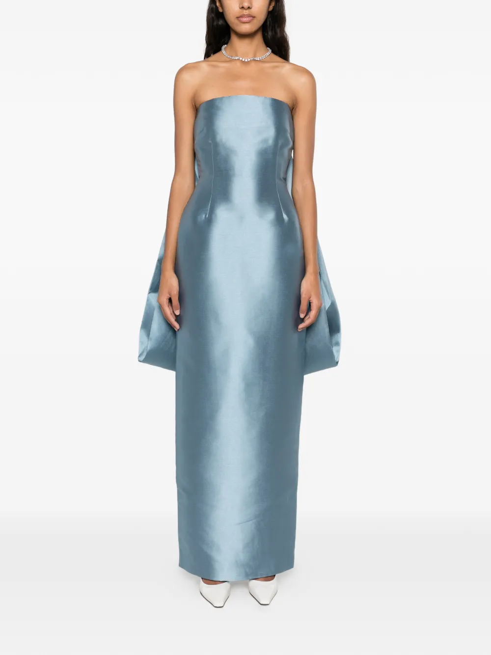 Solace London Dandridge strapless oversized-bow maxi dress Blauw