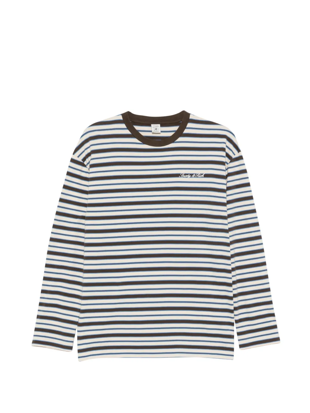 Sporty & Rich striped-pattern logo-embroidered T-shirt Beige