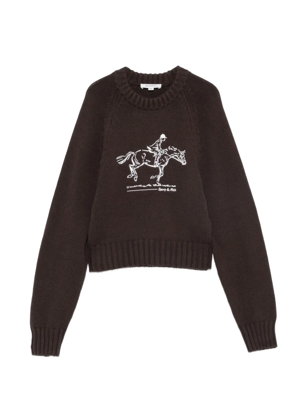 Sporty & Rich equestrian-embroidered raglan-sleeve sweater Bruin