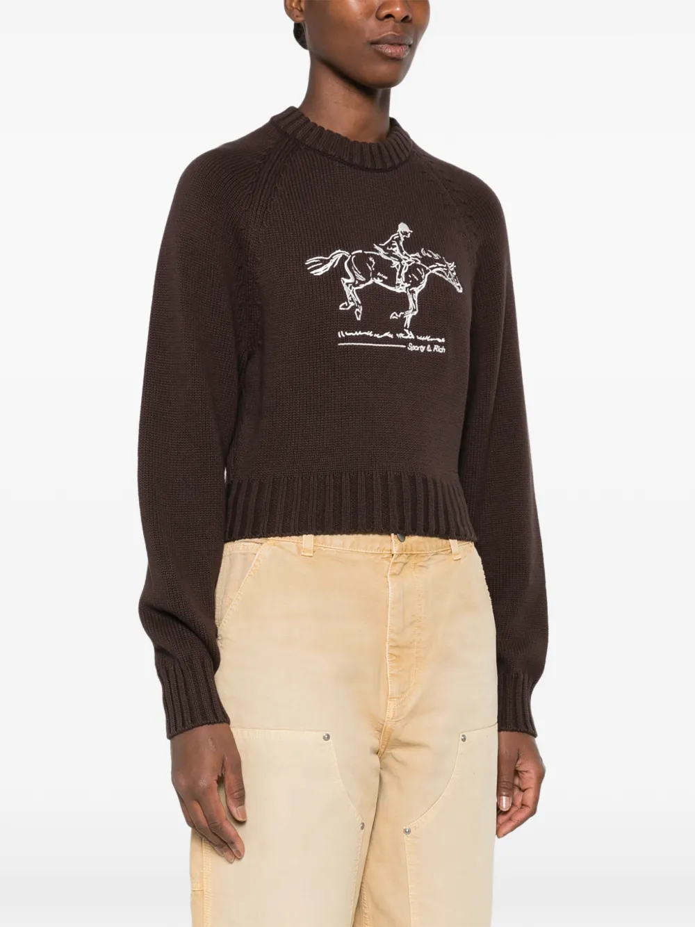 Sporty & Rich equestrian-embroidered raglan-sleeve sweater Bruin