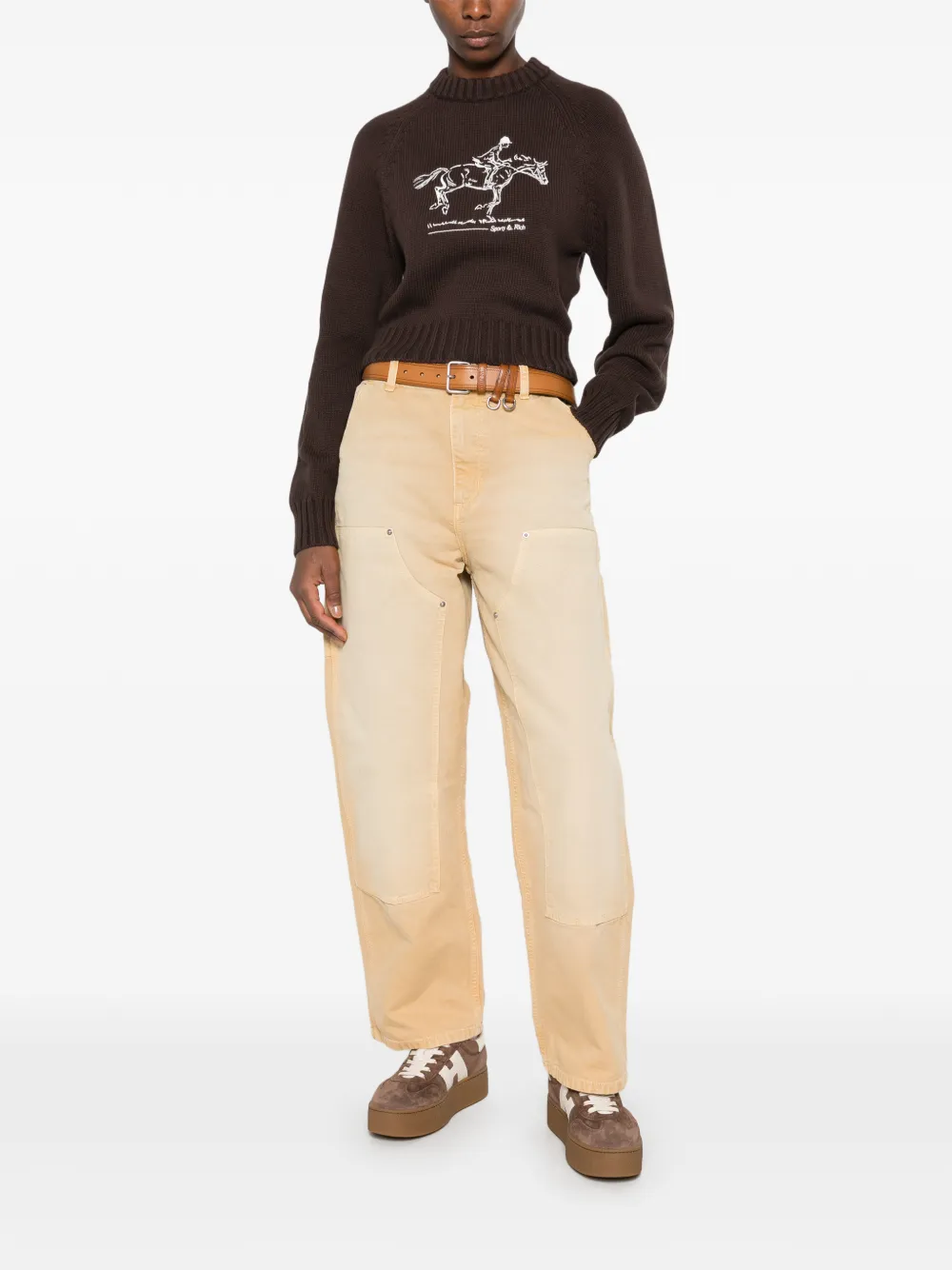 Sporty & Rich equestrian-embroidered raglan-sleeve sweater Bruin