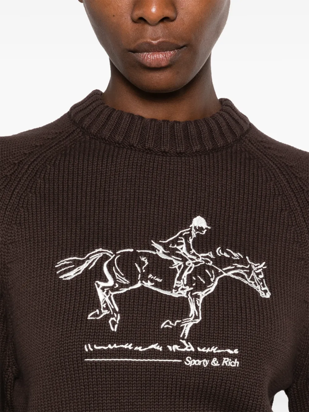 Sporty & Rich equestrian-embroidered raglan-sleeve sweater Bruin