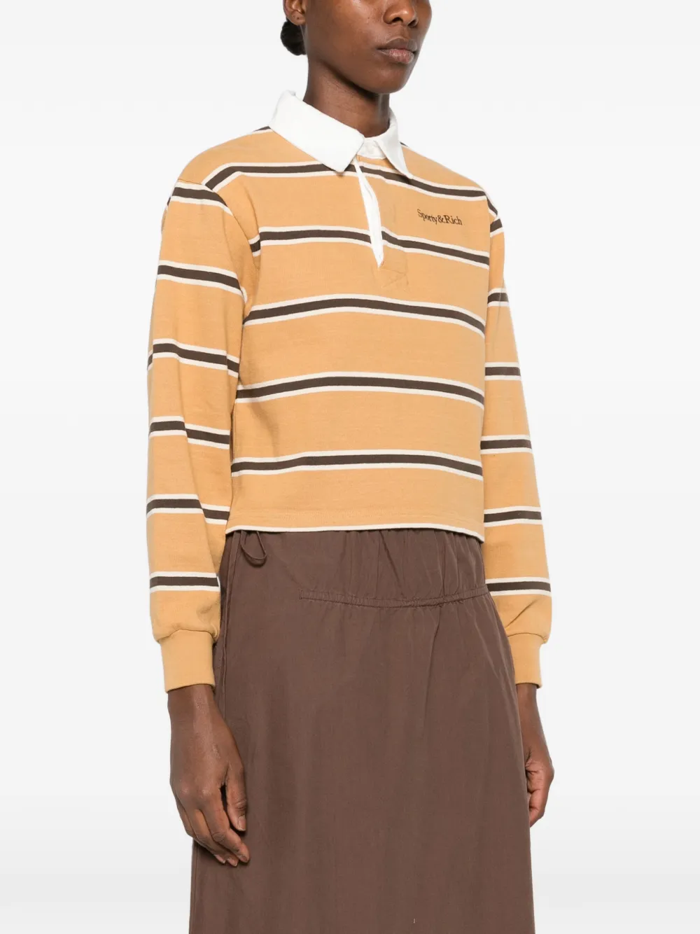 Sporty & Rich striped-patterm polo top Beige