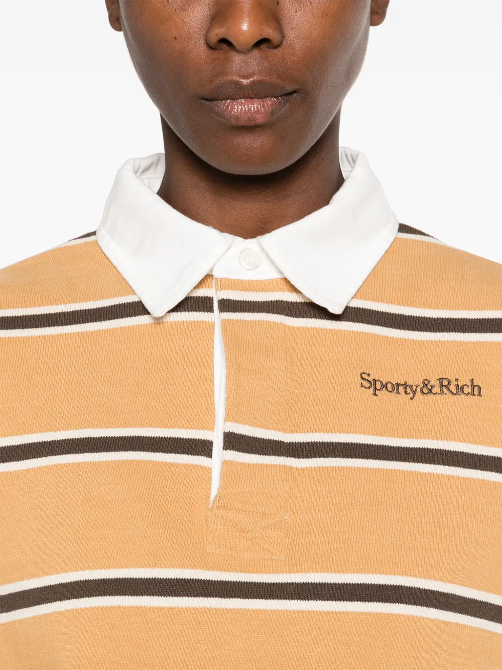 Sporty & Rich striped-patterm polo top Beige