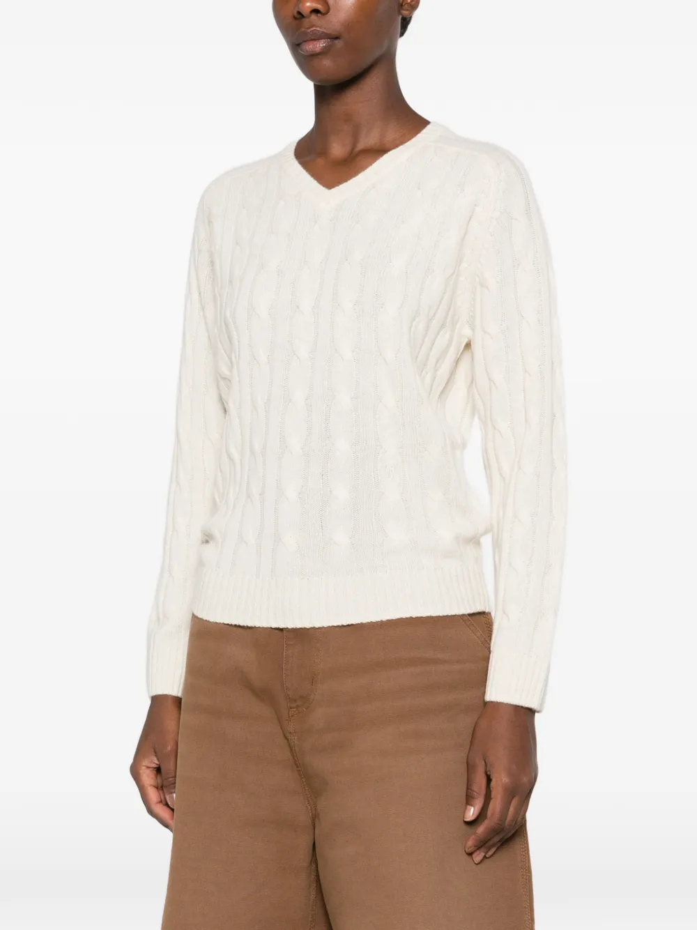 Sporty & Rich Ivan cable-knit V-neck sweater Beige
