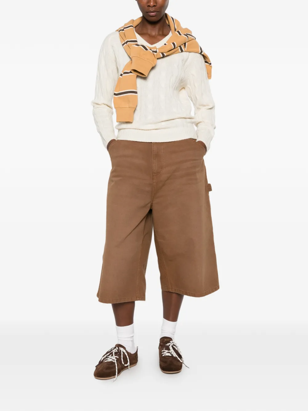 Sporty & Rich Ivan cable-knit V-neck sweater Beige