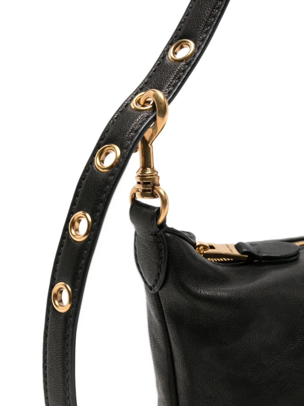 Miu mini Spirit logo-embossed leather mini bag Zwart