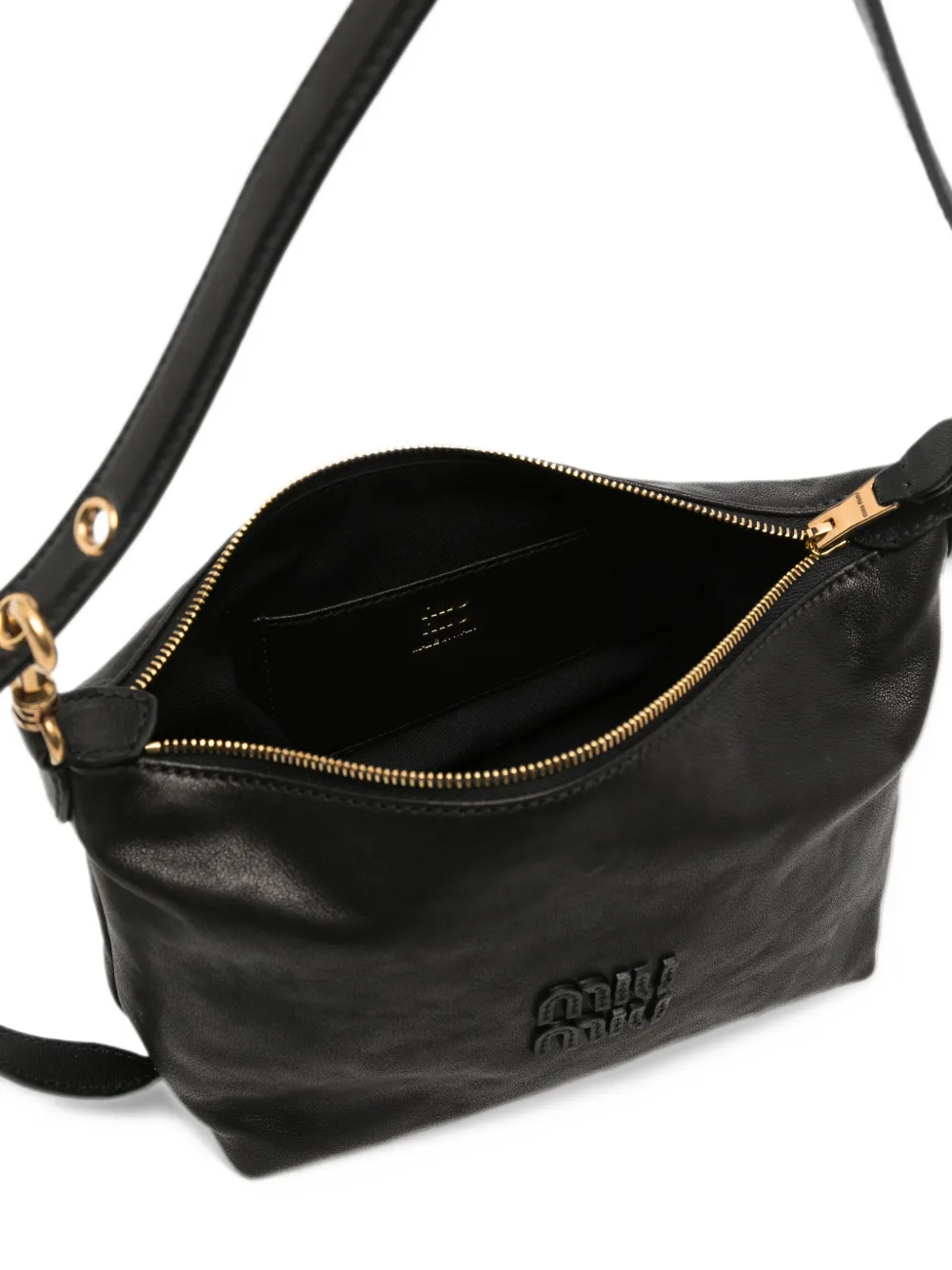 Miu mini Spirit logo-embossed leather mini bag Zwart