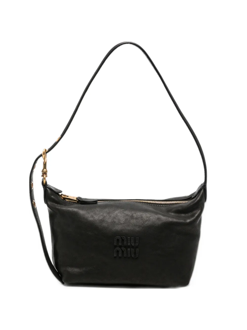 Miu mini Spirit logo-embossed leather mini bag Zwart