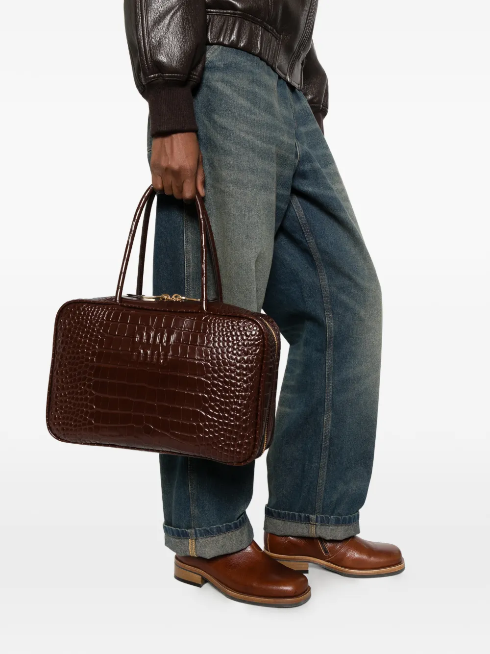 Miu croc-effect leather tote bag Bruin