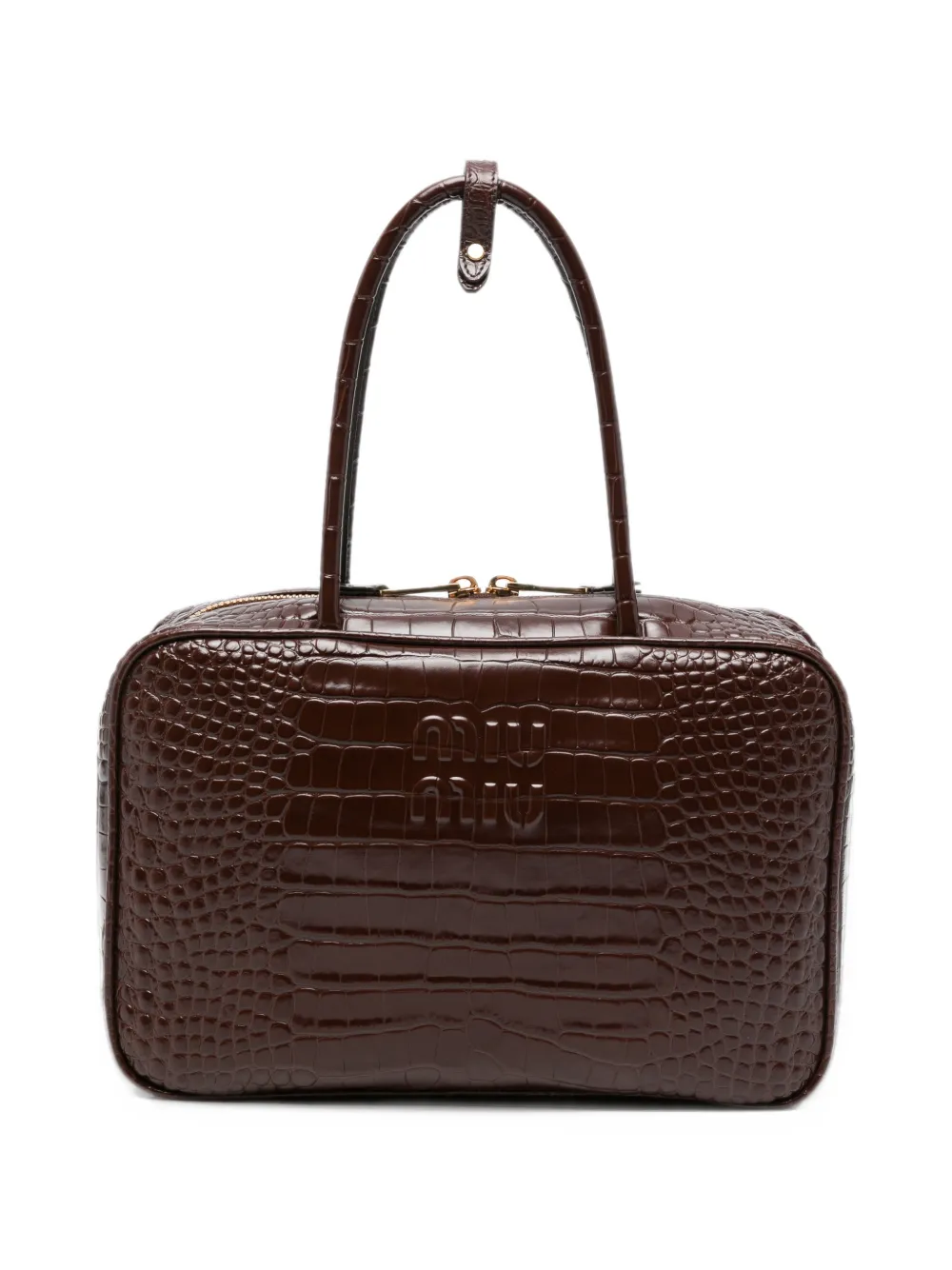 Miu croc-effect leather tote bag Bruin