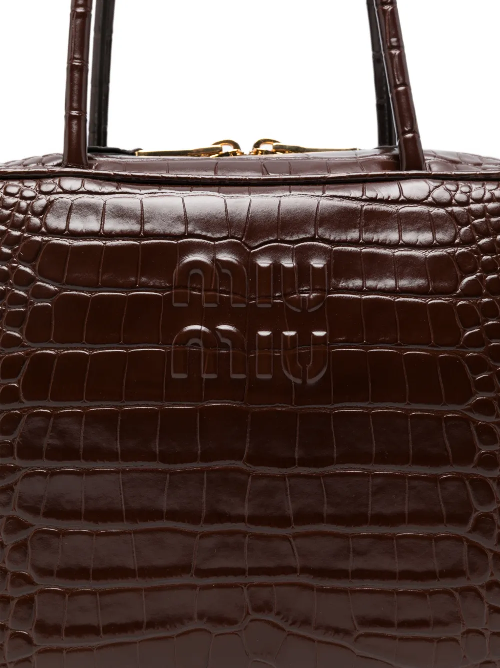 Miu croc-effect leather tote bag Bruin